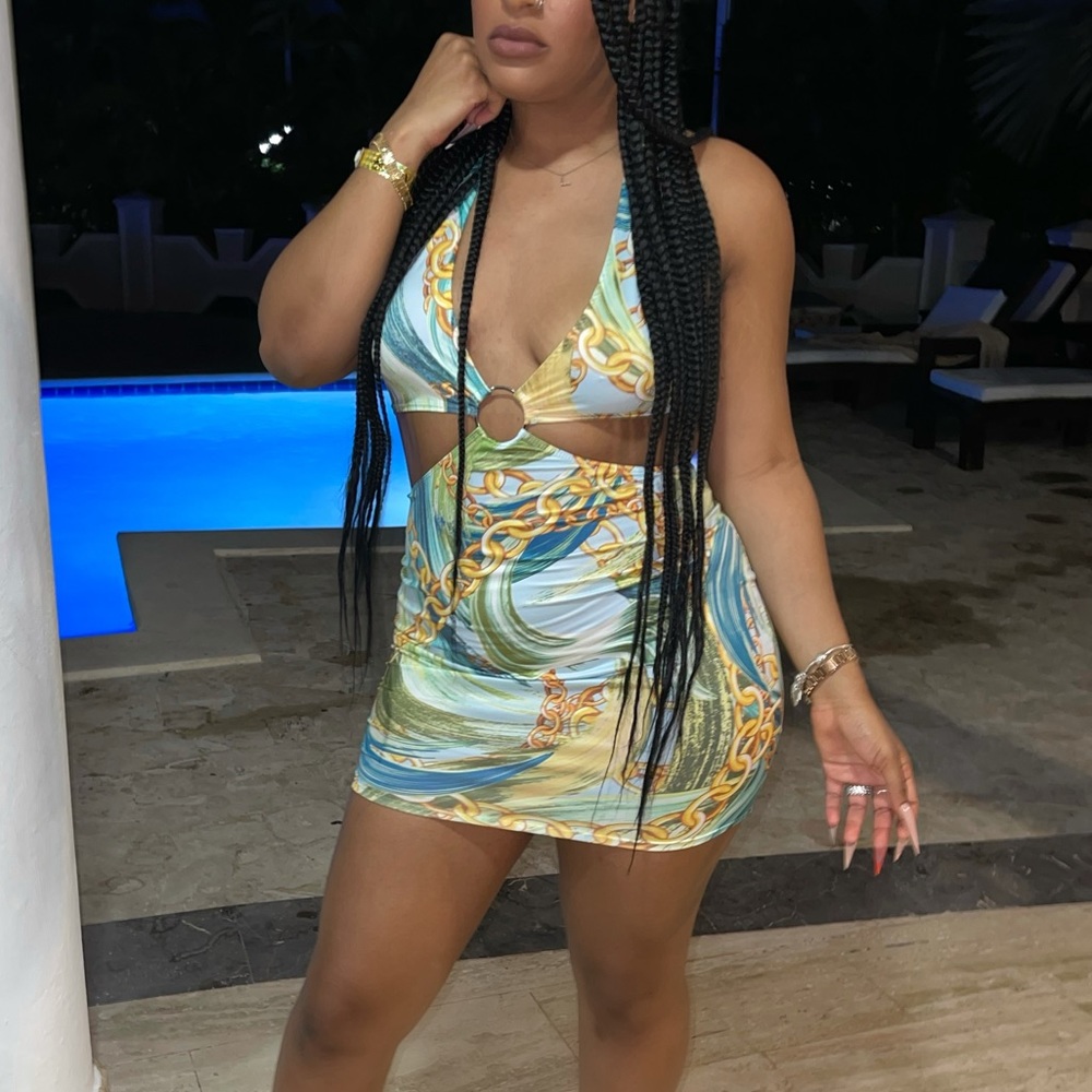 Green combo mini dress